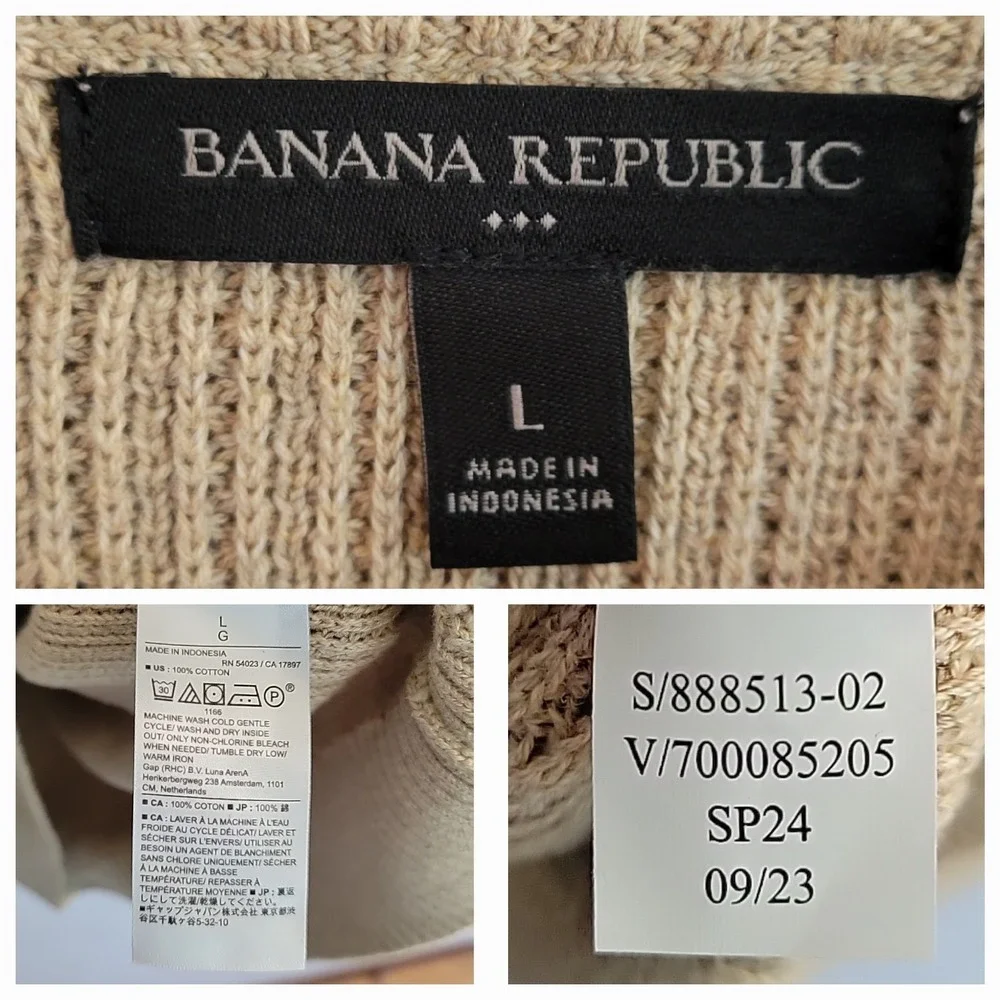 Banana Republic Cotton Knit Pullover‎ Sweater Large Tan Crewneck Minimalist